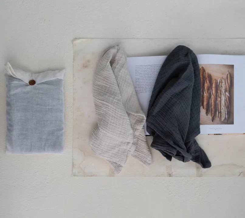 Set of 2 Cotton Neutral Tea Towels - Neutral