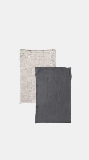 Set of 2 Cotton Neutral Tea Towels - Neutral
