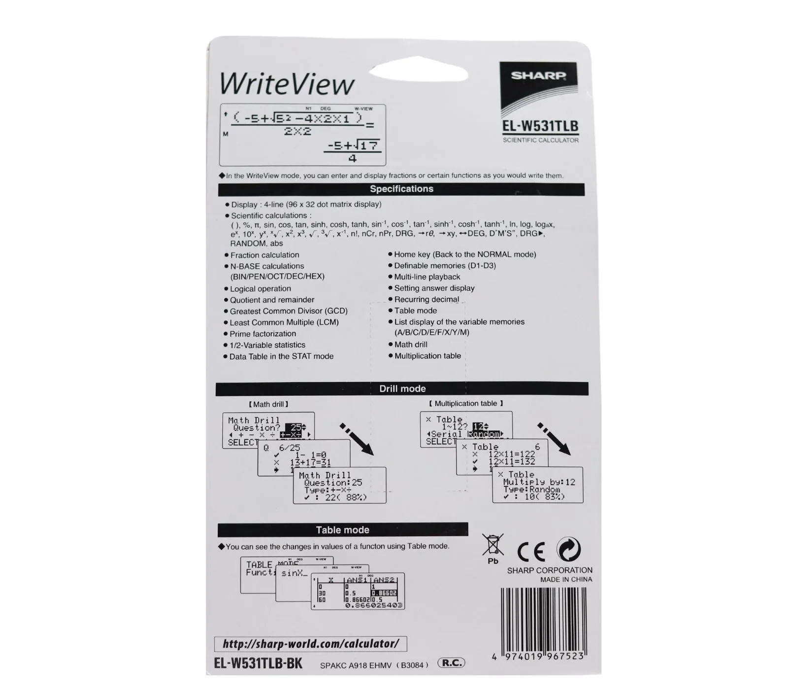Sharp WriteView Scientific Calculator - EL-W531TL
