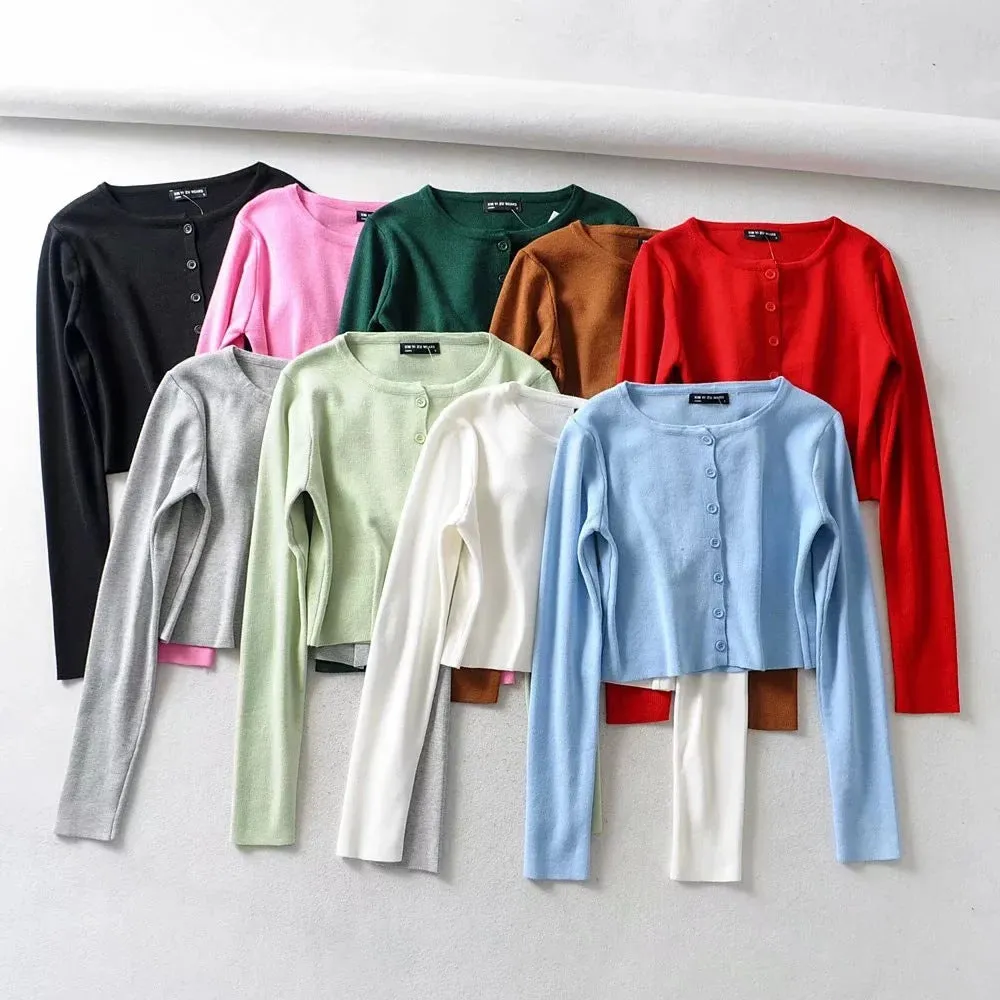 Short-breasted single-breasted knitted button cardigan sweater