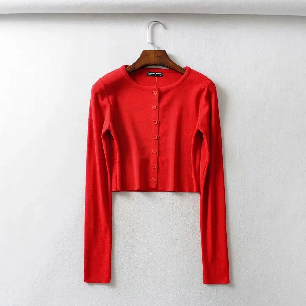 Short-breasted single-breasted knitted button cardigan sweater
