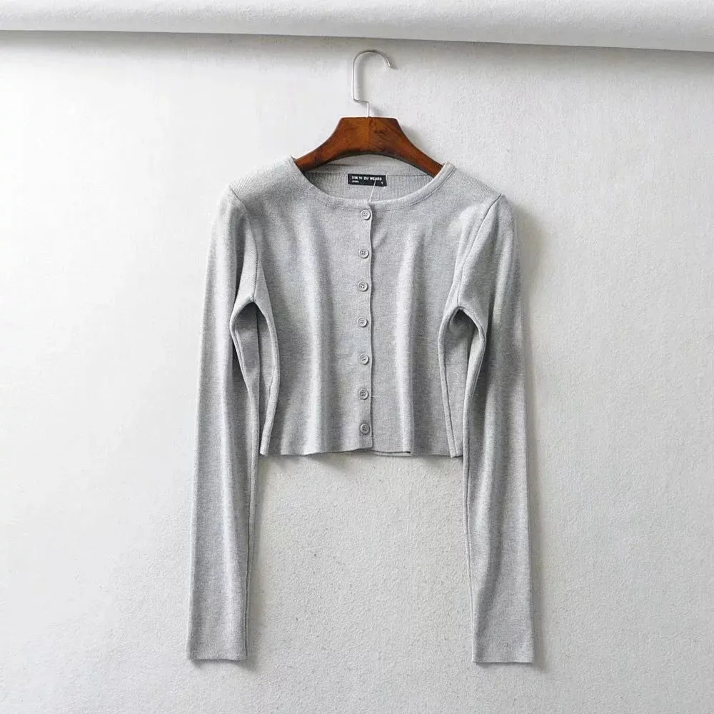 Short-breasted single-breasted knitted button cardigan sweater