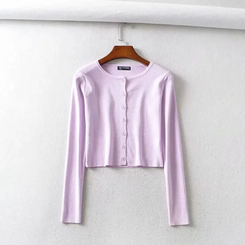 Short-breasted single-breasted knitted button cardigan sweater