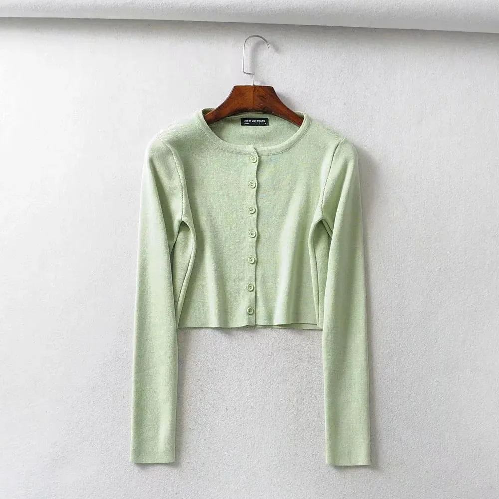 Short-breasted single-breasted knitted button cardigan sweater