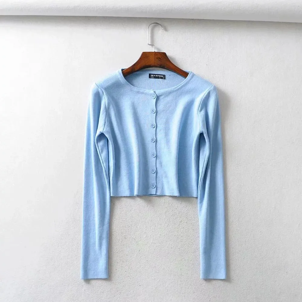 Short-breasted single-breasted knitted button cardigan sweater