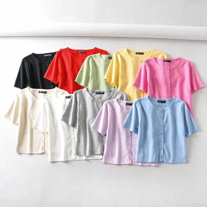 Short-breasted single-breasted knitted button cardigan sweater