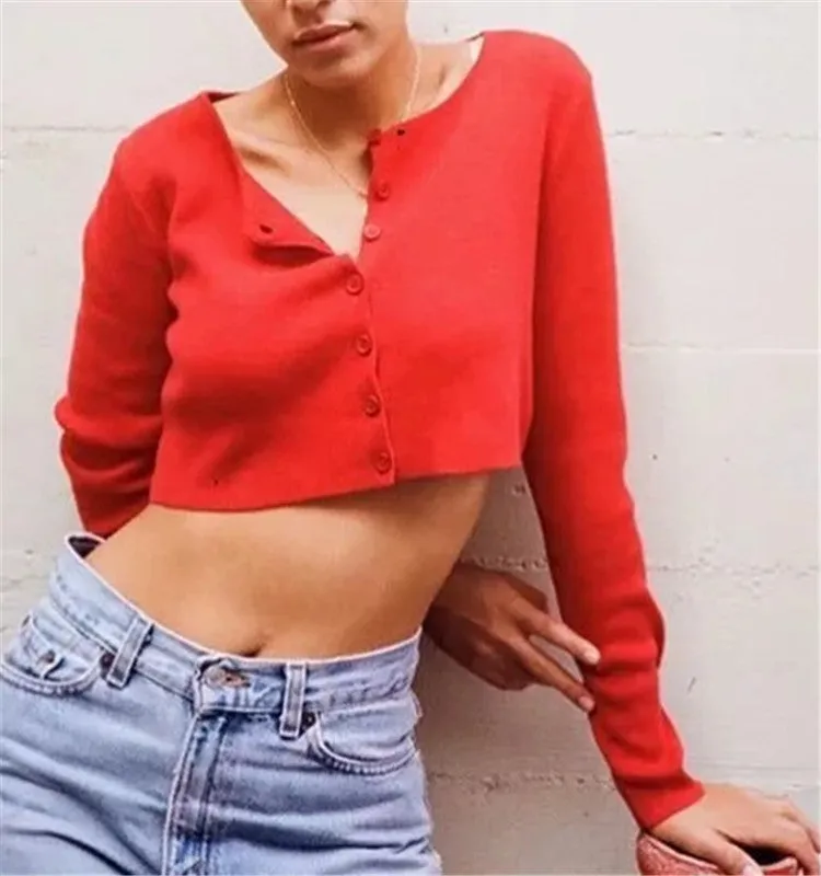 Short-breasted single-breasted knitted button cardigan sweater
