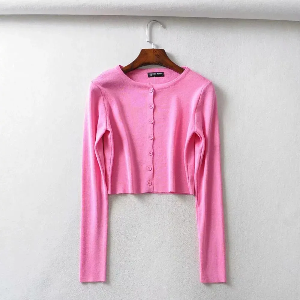 Short-breasted single-breasted knitted button cardigan sweater