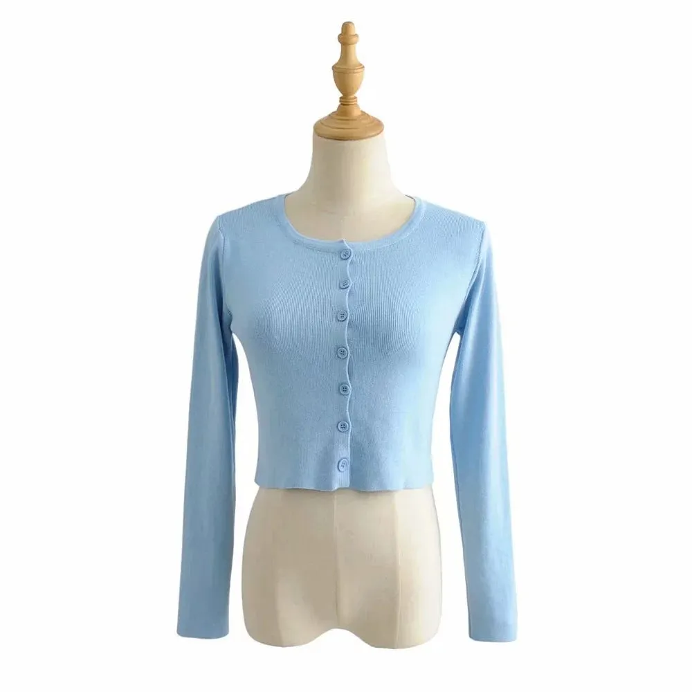 Short-breasted single-breasted knitted button cardigan sweater