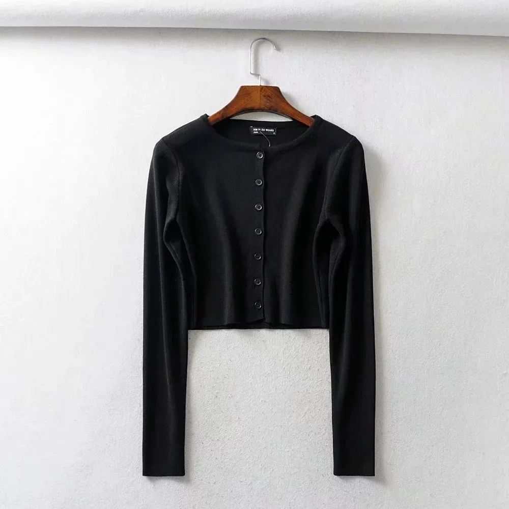 Short-breasted single-breasted knitted button cardigan sweater