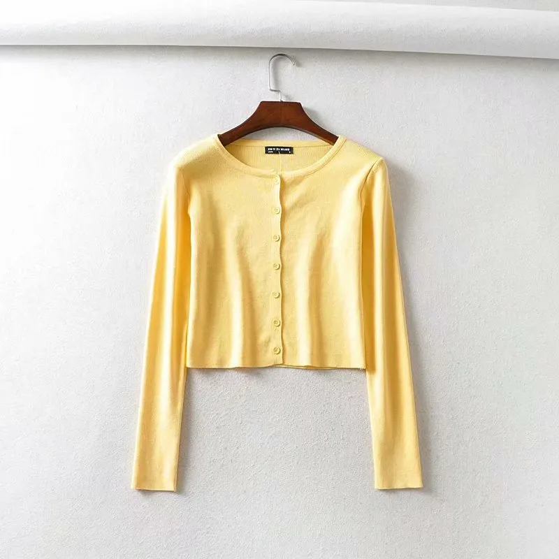 Short-breasted single-breasted knitted button cardigan sweater