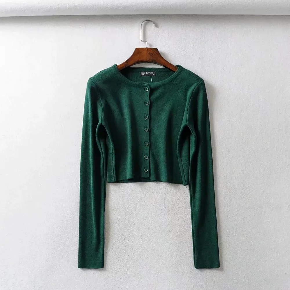Short-breasted single-breasted knitted button cardigan sweater