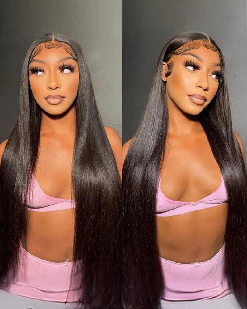 Silky Straight Natural Black 13x4/6x5 Pre-Cut Lace Front Human Hair Wig