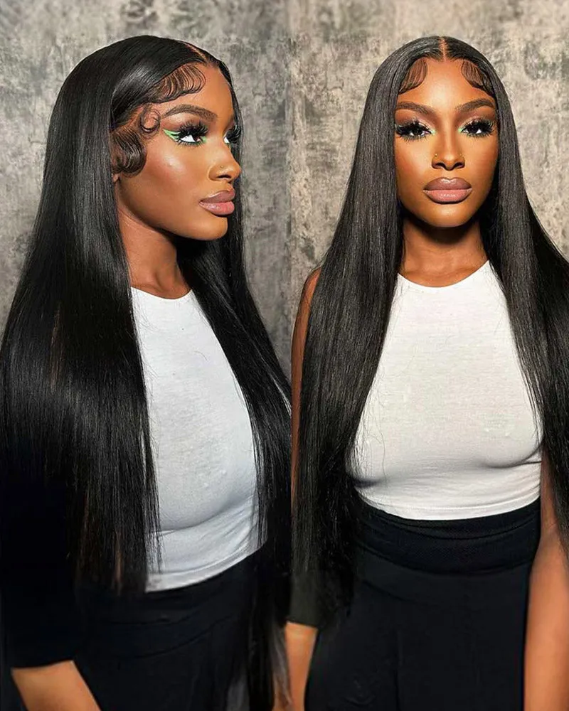 Silky Straight Natural Black 13x4/6x5 Pre-Cut Lace Front Human Hair Wig