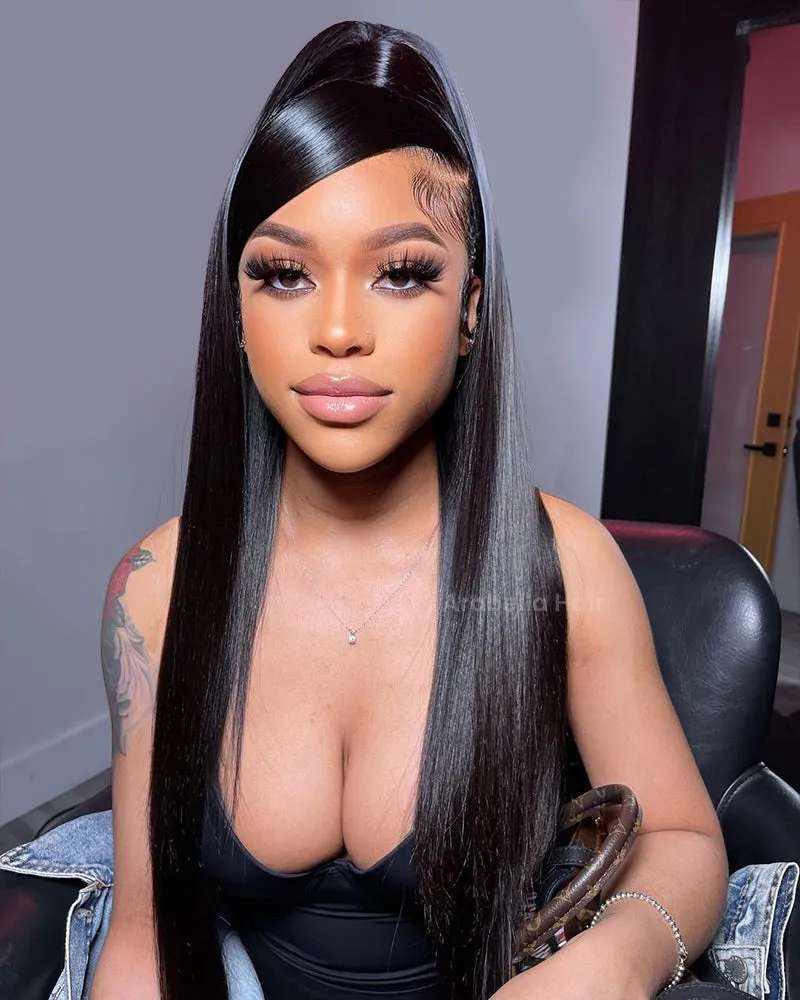 Silky Straight Natural Black 13x4/6x5 Pre-Cut Lace Front Human Hair Wig