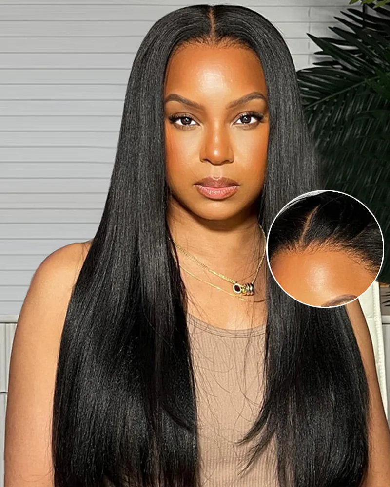 Silky Straight Natural Black 13x4/6x5 Pre-Cut Lace Front Human Hair Wig
