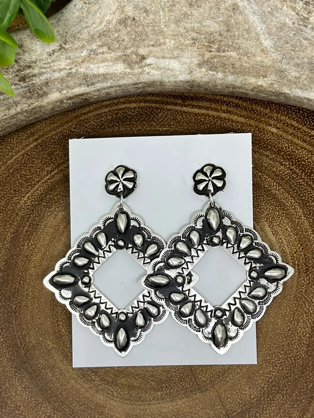 Sioux City Sterling Petite Concho Post Diamond Dangle Earrings