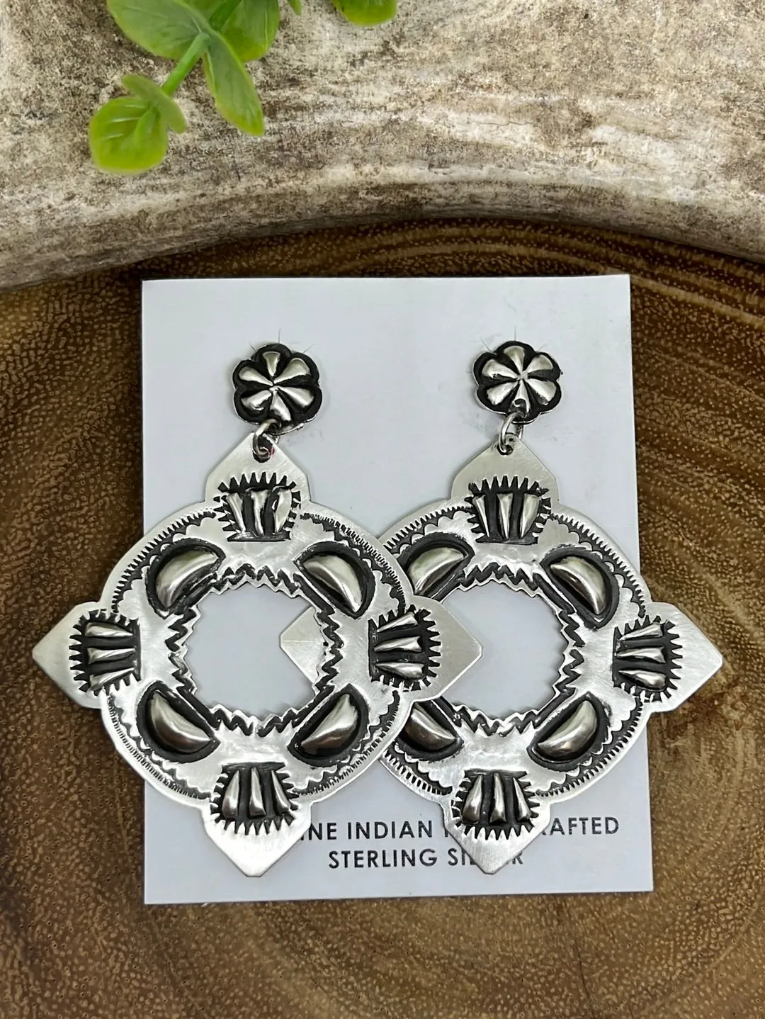 Sioux City Sterling Petite Concho Post Diamond Dangle Earrings