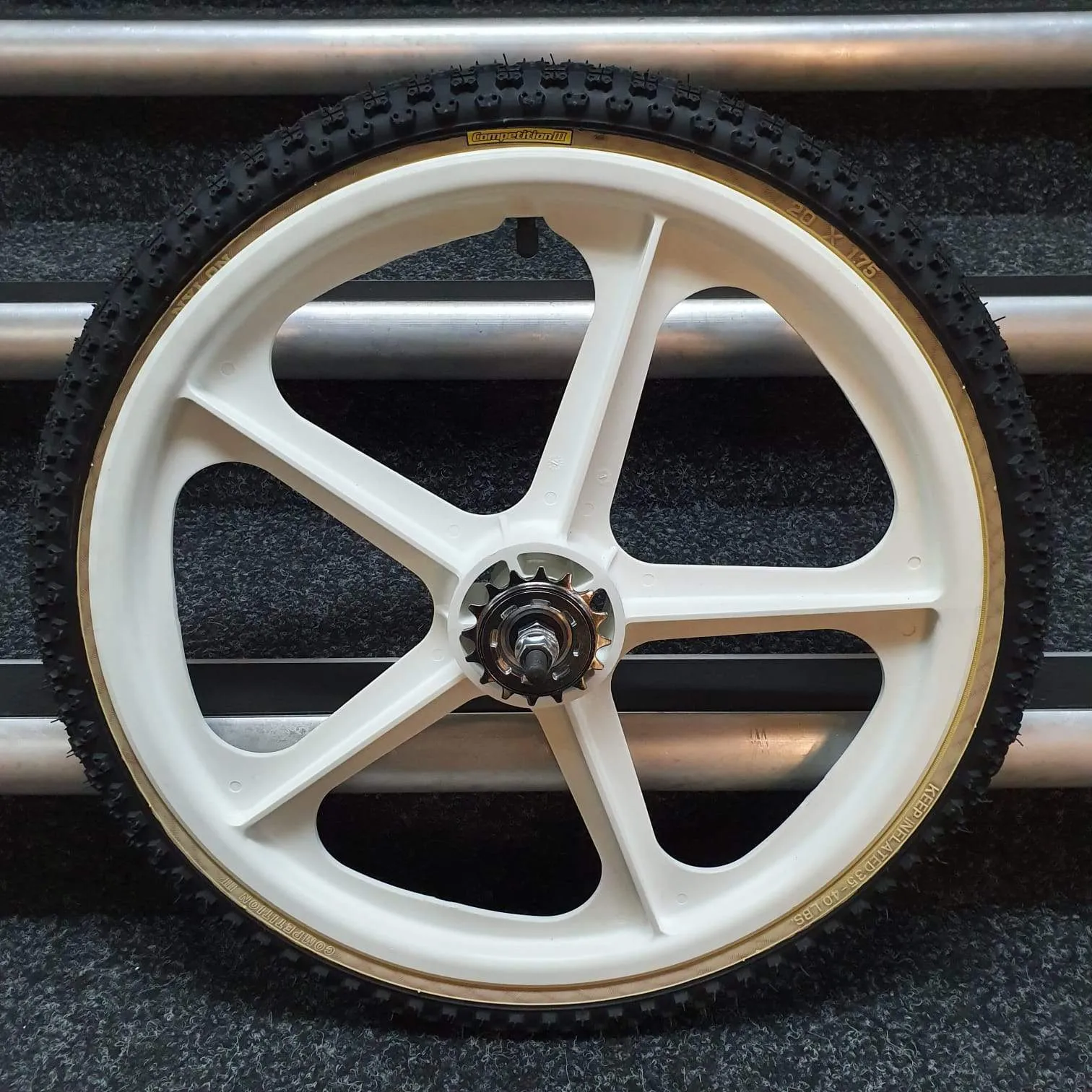 Skyway Tuff Wheels with fitted Tioga Comp III Skinwall Tyres and Freewheel Pair