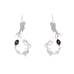 Small Chandelier Seaweed Earrings in Brushed Silver with Hooks