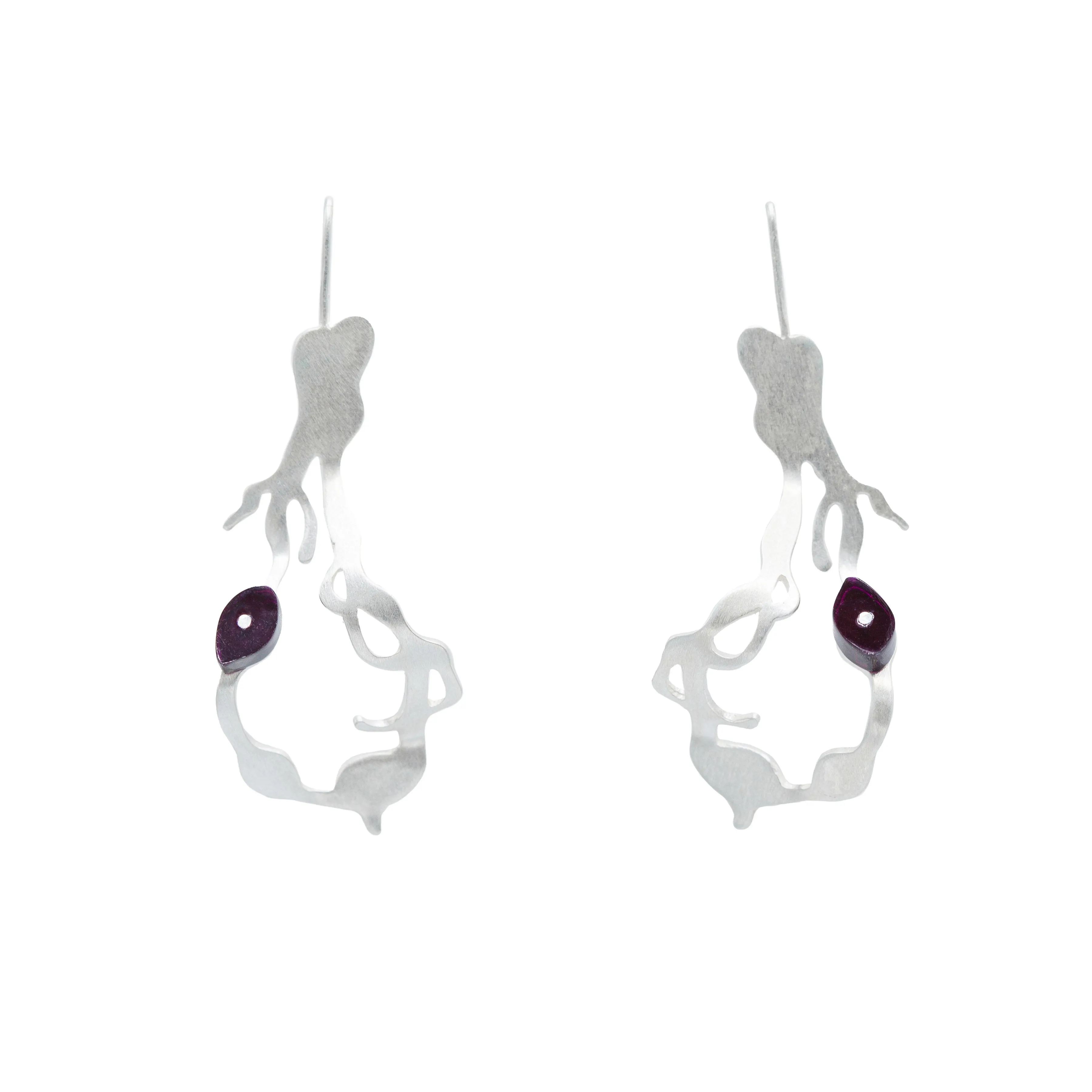 Small Chandelier Seaweed Earrings in Brushed Silver with Hooks