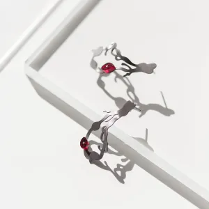 Small Chandelier Seaweed Earrings in Oxidized Silver with Posts