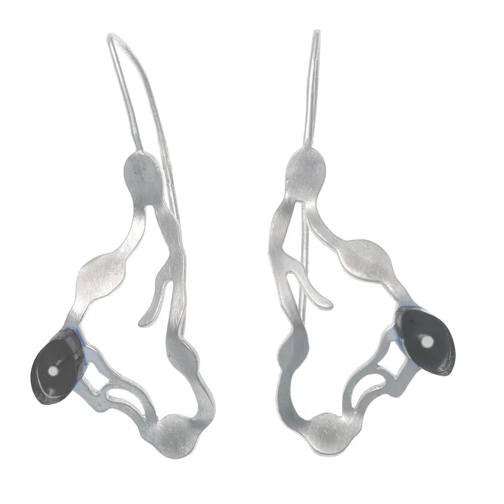 Small Hanging Seaweed Earrings in Brushed Silver
