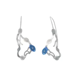 Small Hanging Seaweed Earrings in Brushed Silver