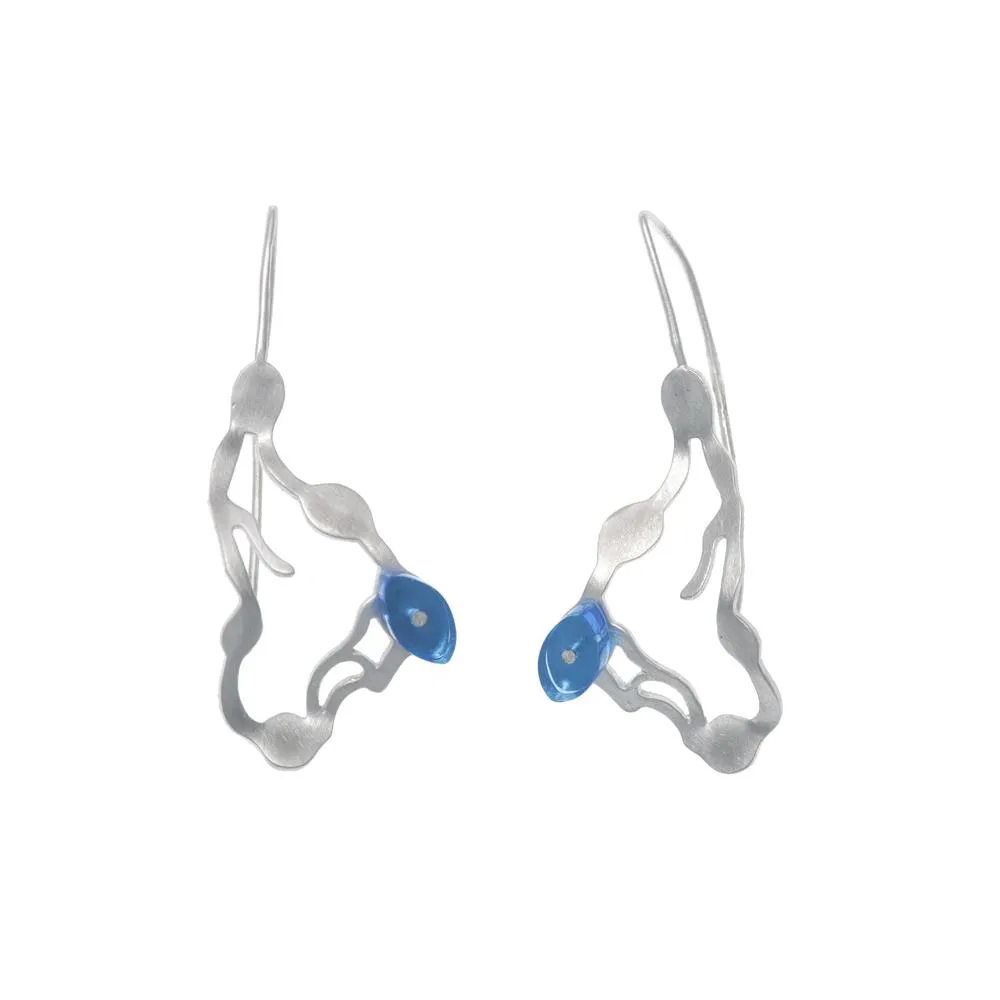Small Hanging Seaweed Earrings in Brushed Silver