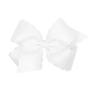 Small King Eyelet Embossed Grosgrain Bow - White
