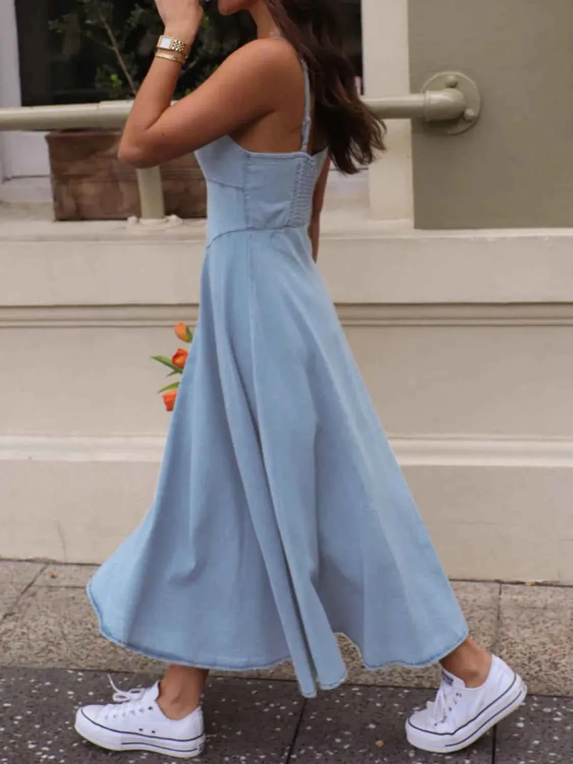 Smocked Sweetheart Neckline Midi Dress for Effortless Style
