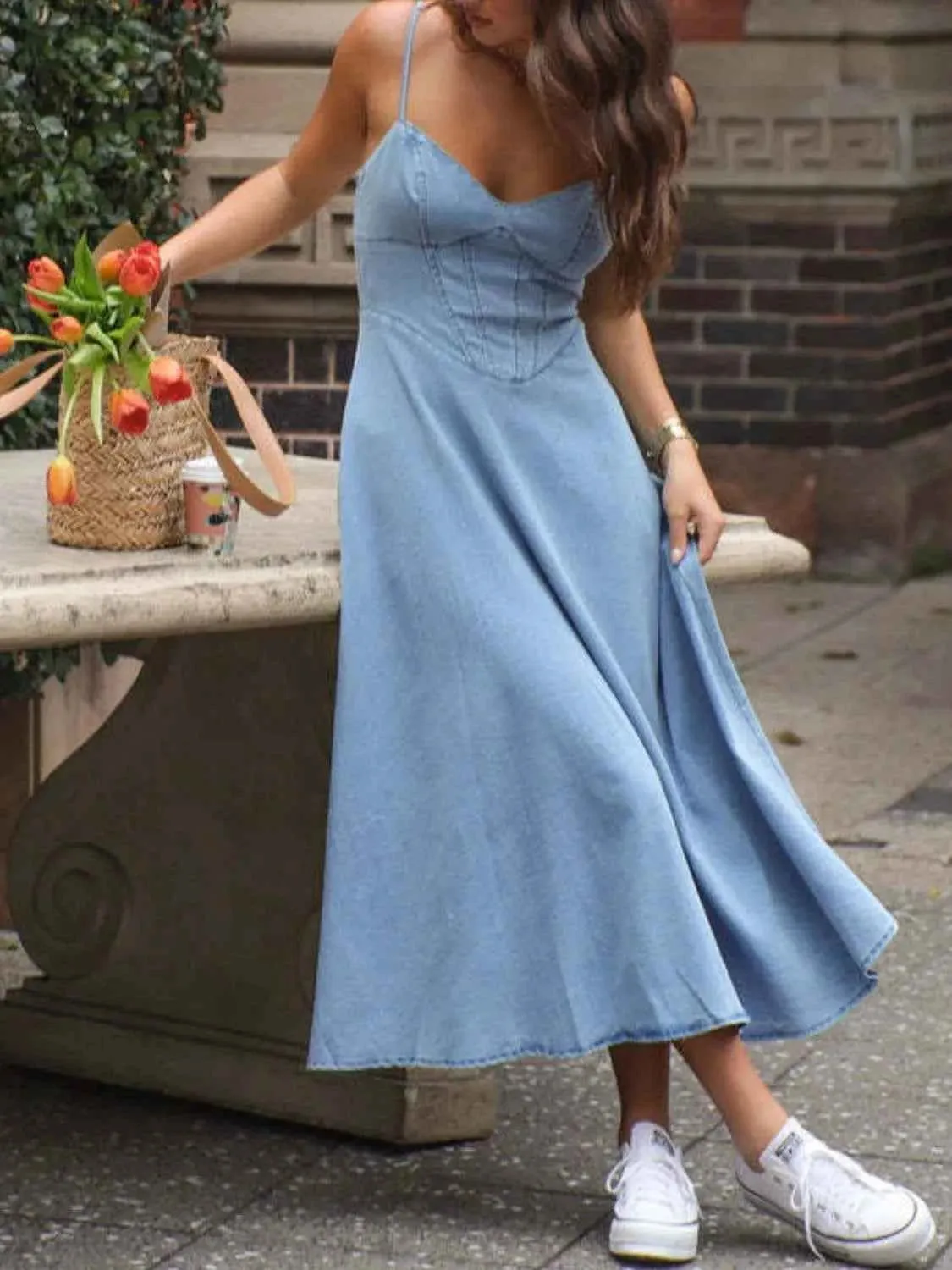 Smocked Sweetheart Neckline Midi Dress for Effortless Style
