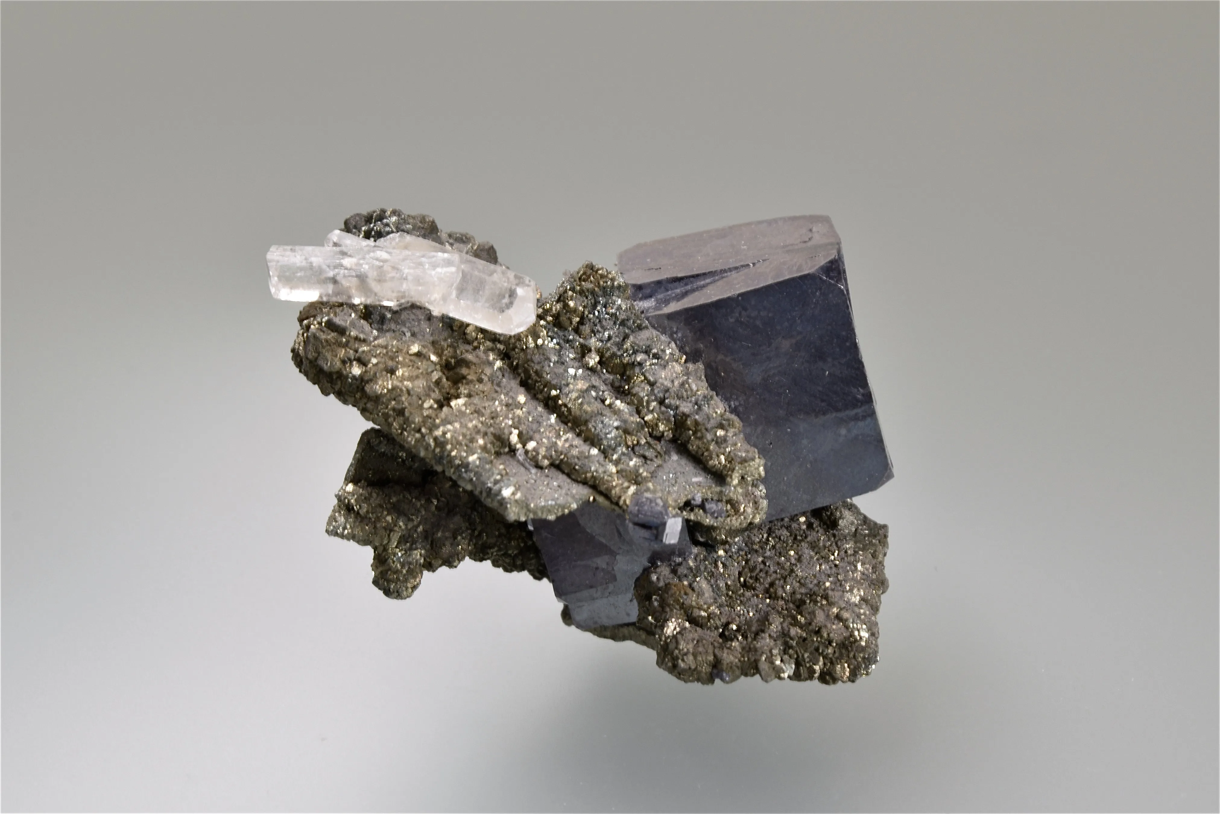 SOLD Galena on Marcasite after Anhydrite, Sweetwater Mine, Viburnum Trend, Missouri, Collected c. 1980's, Ralph Campbell Collection, Miniature 3.0 x 3.5 x 5.0 cm, $50. Online 10/4.