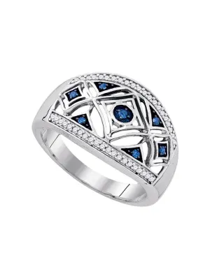 Sterling Silver Womens Round Blue Color Enhanced Diamond Fashion Ring 1/5 Cttw