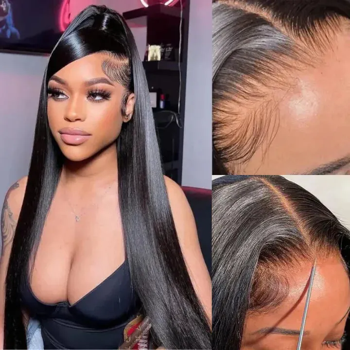 Straight Natural Black 13x6 Lace Frontal Human Hair Wig Free Part