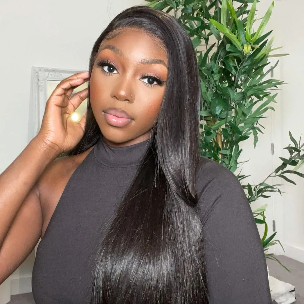 Straight Natural Black 13x6 Lace Frontal Human Hair Wig Free Part