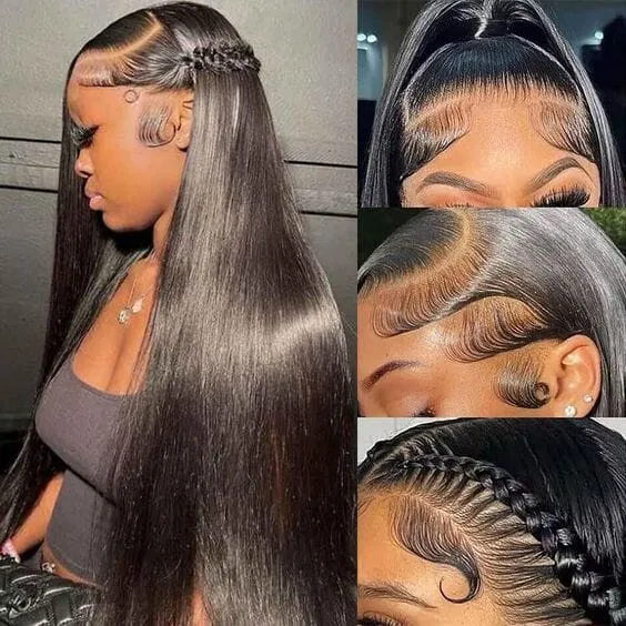 Straight Natural Black 13x6 Lace Frontal Human Hair Wig Free Part