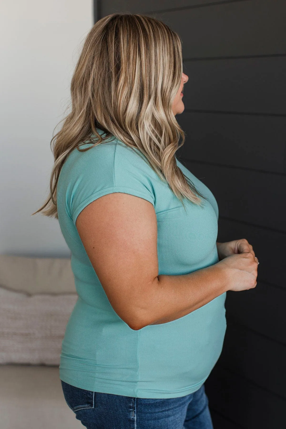Sweet Surprise Ribbed Top- Mint Blue