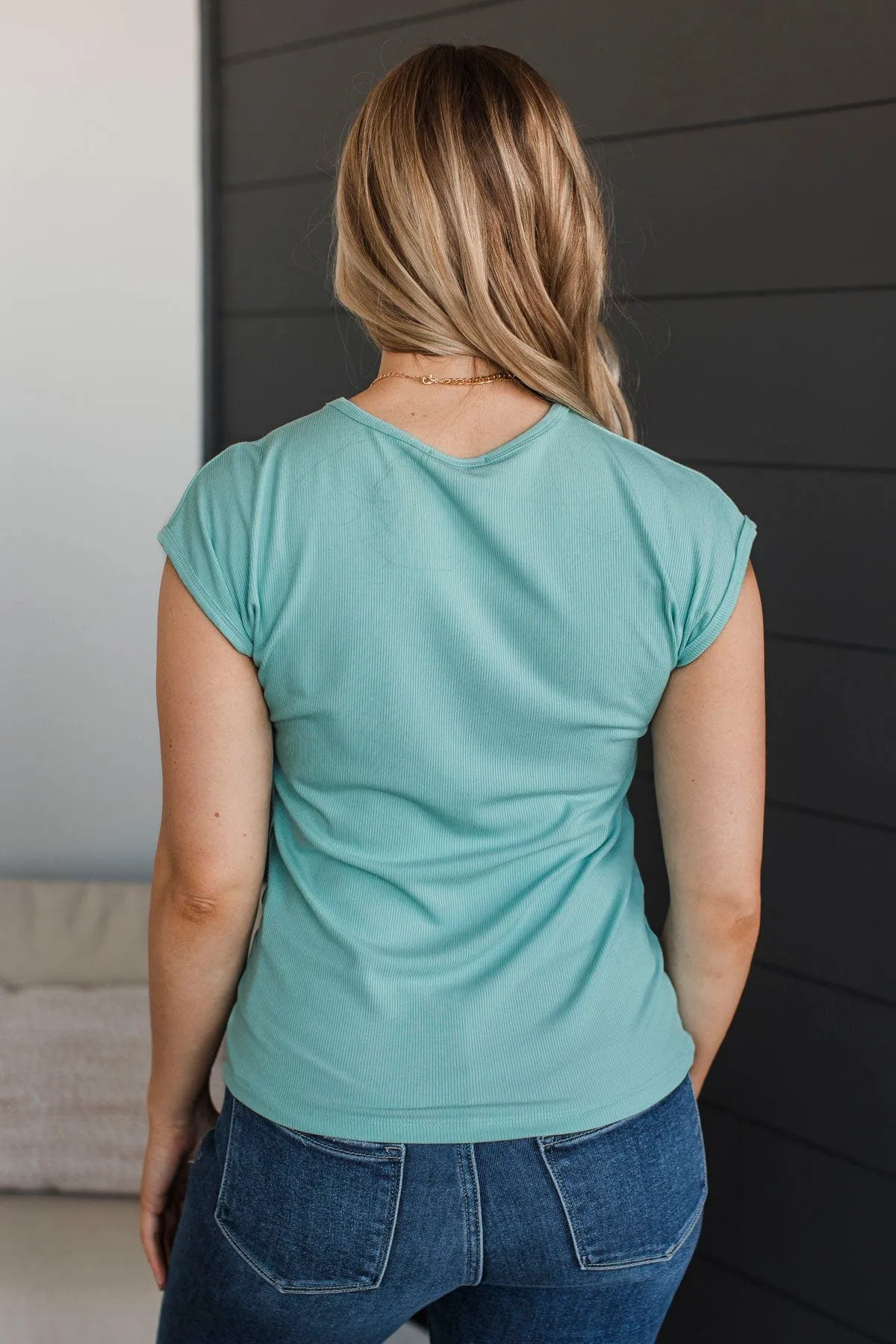Sweet Surprise Ribbed Top- Mint Blue