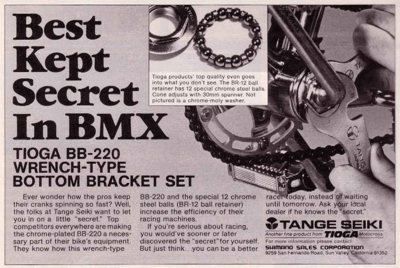 Tange Seiki BB220ST Bottom Bracket For One Piece Cranks Chrome