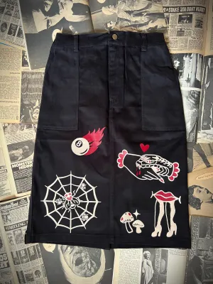 TATTOO FLASH PRINTED BAKER'S SKIRT *BLACK