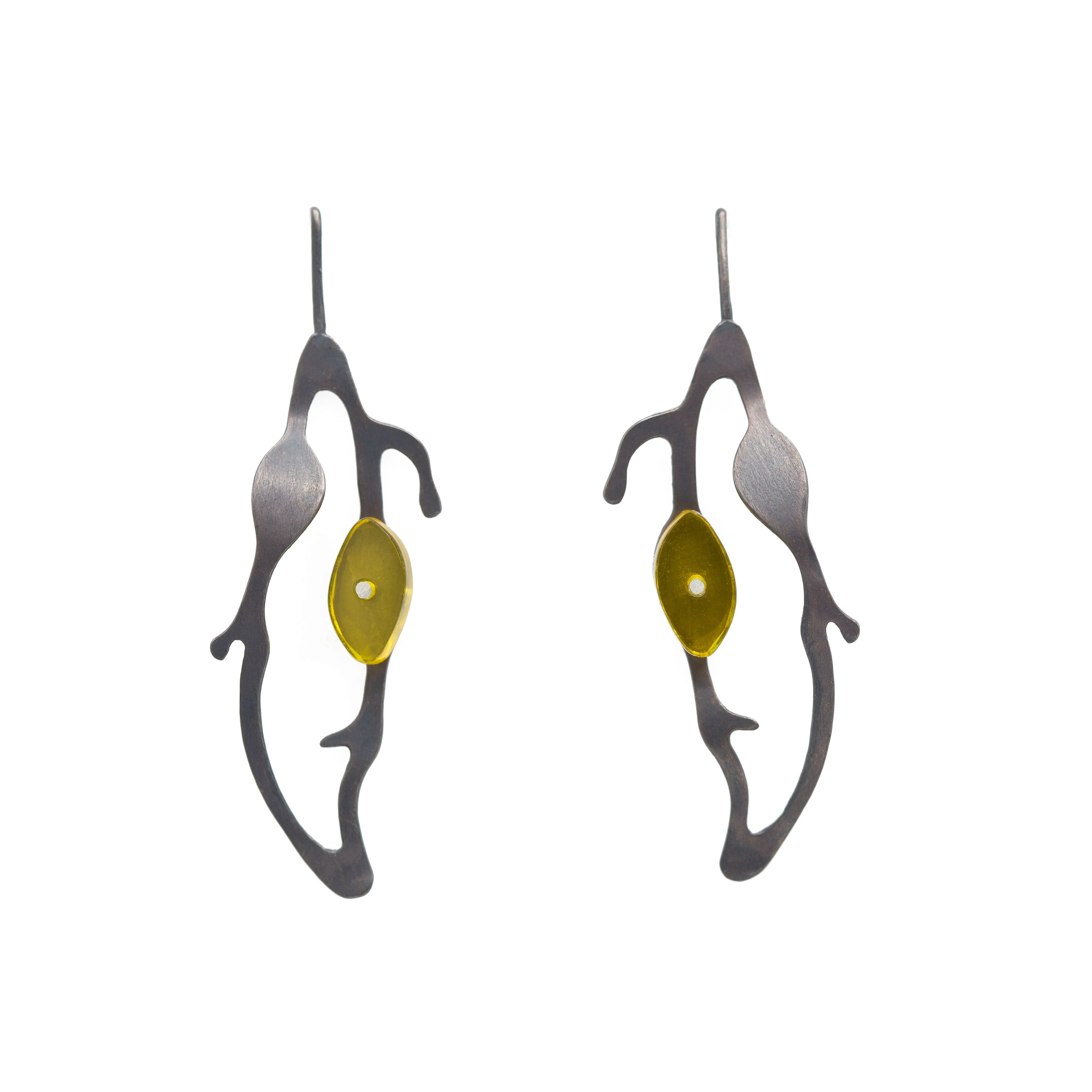 Teardrop Seaweed Earrings in Oxidized Silver