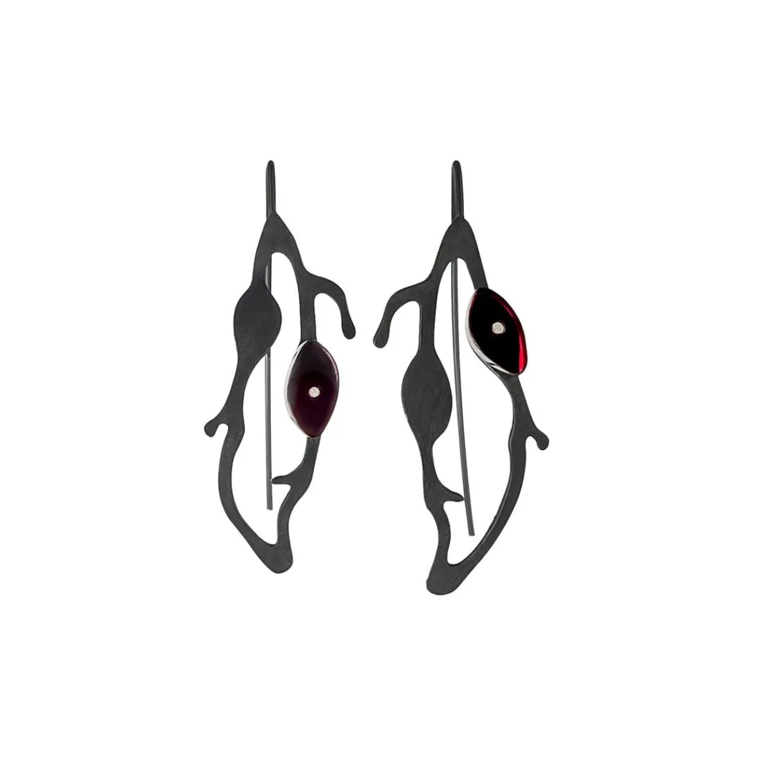 Teardrop Seaweed Earrings in Oxidized Silver
