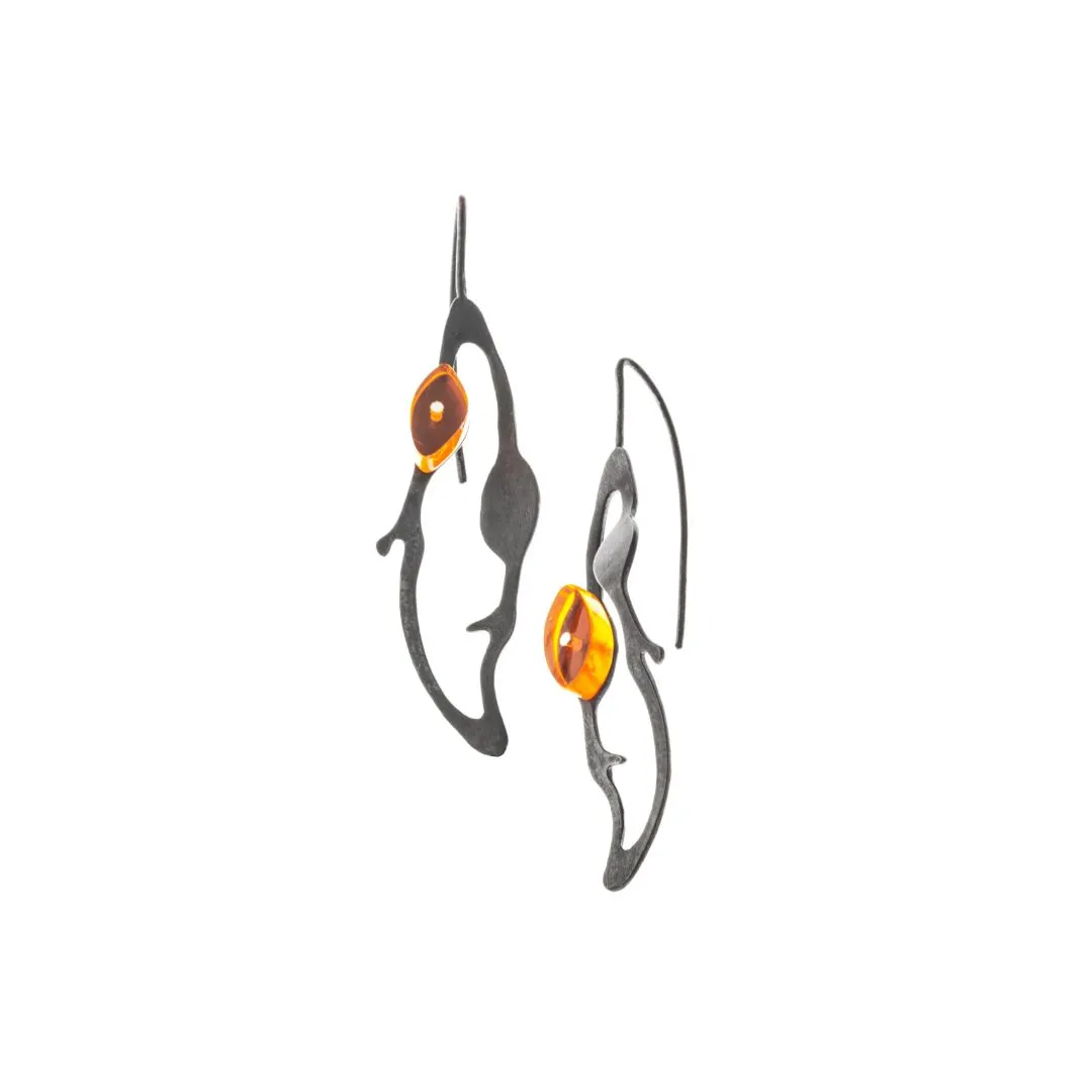 Teardrop Seaweed Earrings in Oxidized Silver
