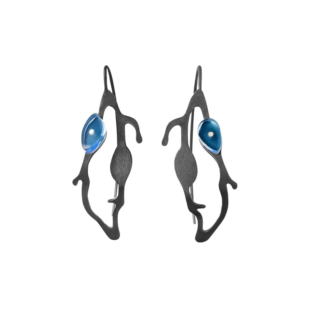 Teardrop Seaweed Earrings in Oxidized Silver