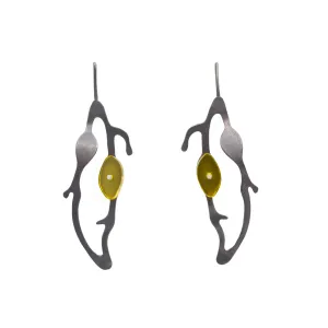 Teardrop Seaweed Earrings in Oxidized Silver