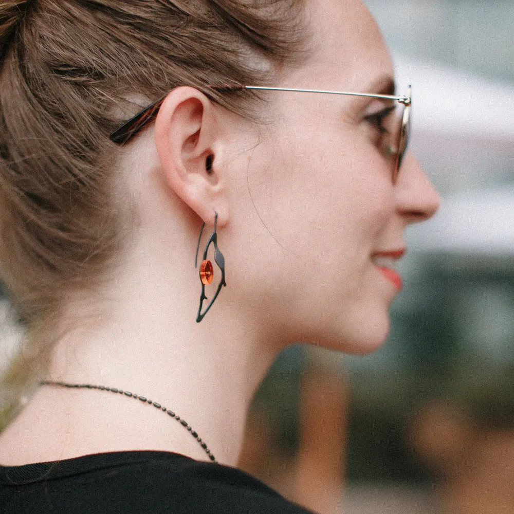 Teardrop Seaweed Earrings in Oxidized Silver