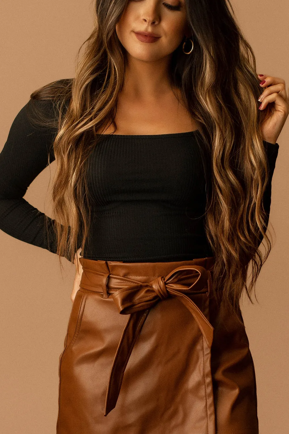 The First Time Ribbed Long Sleeve Top (Black)