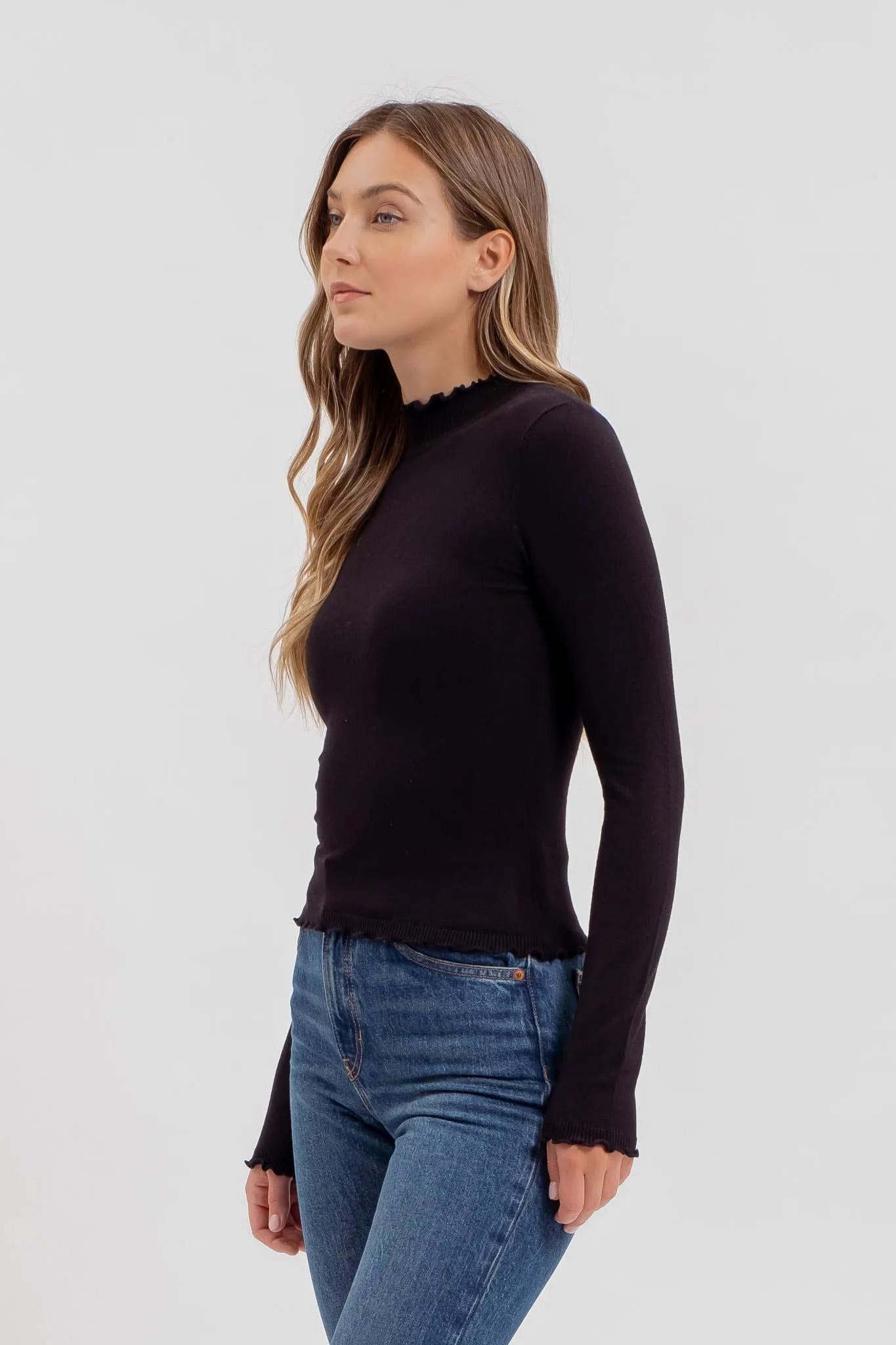 The Lettuce Trim Mock Neck Sweater