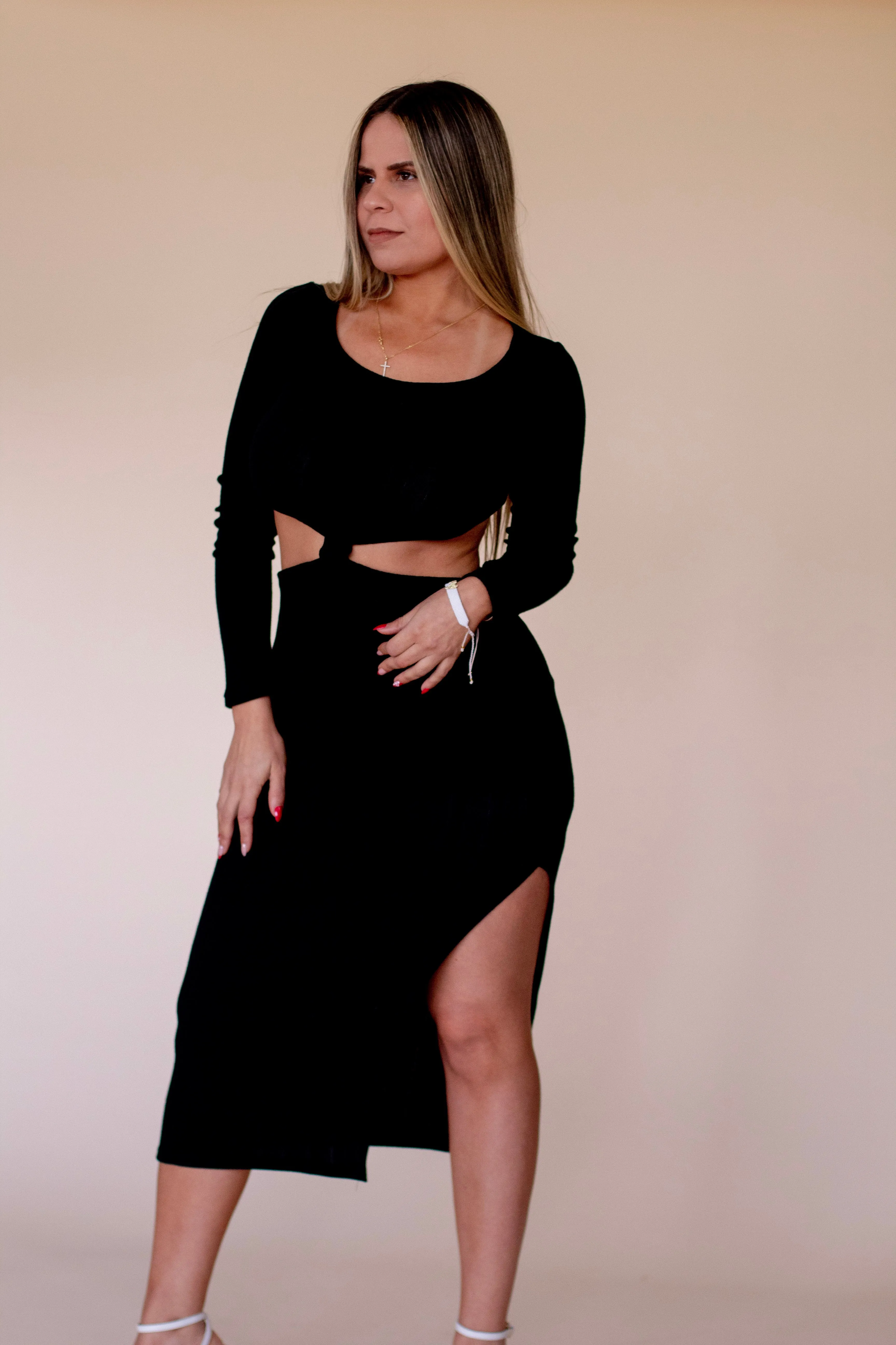Tie The Knot Ribbed Midi (Black)